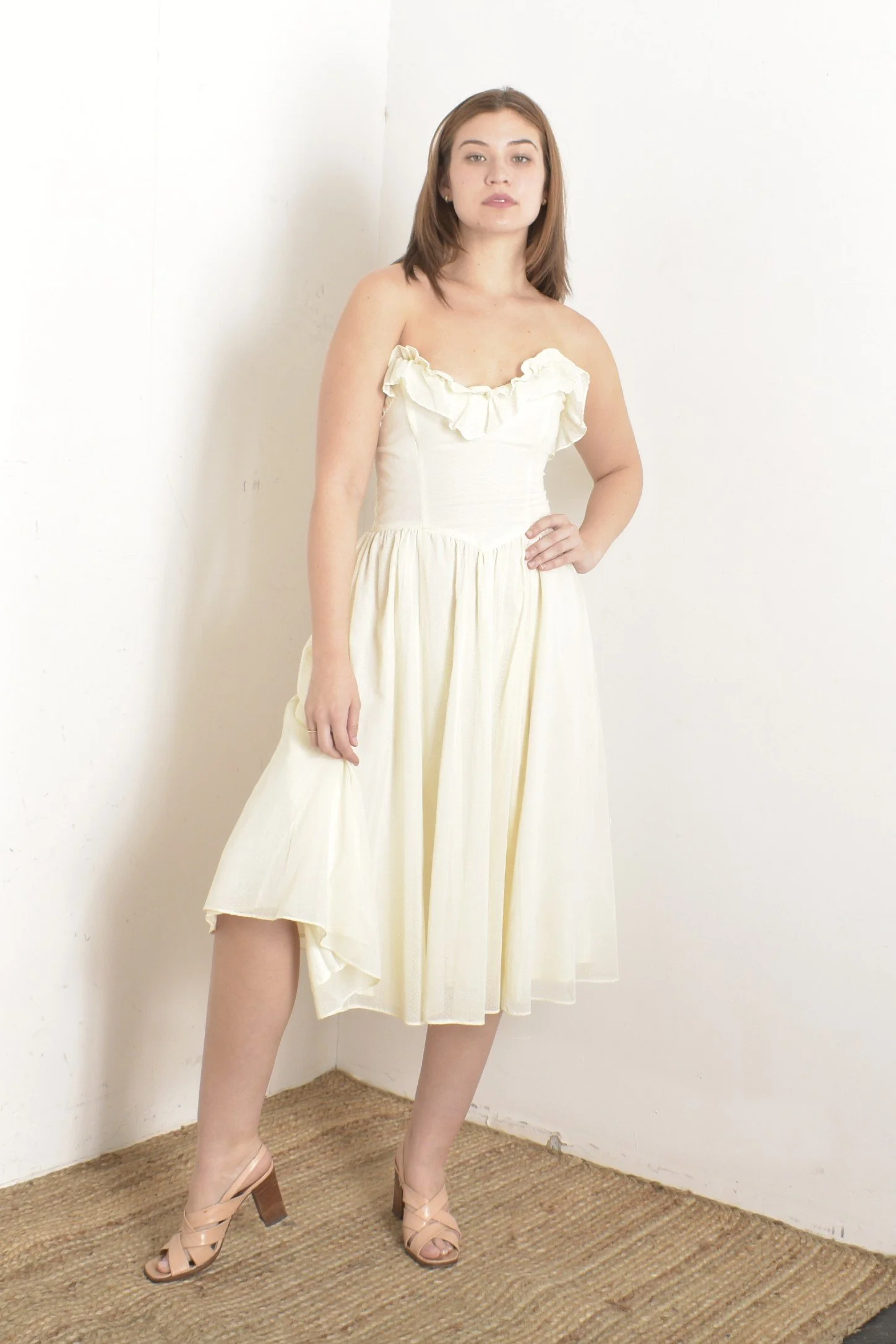 1980s Gunne Sax Swiss Dot Strapless Dress-small — La Poubelle Vintage